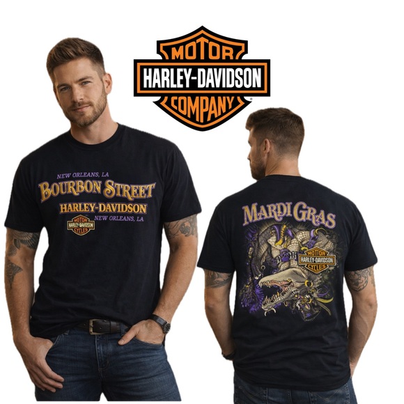 Harley-Davidson Other - Harley-Davidson Black Bourbon Street Mardi Gras Graphic Tee
